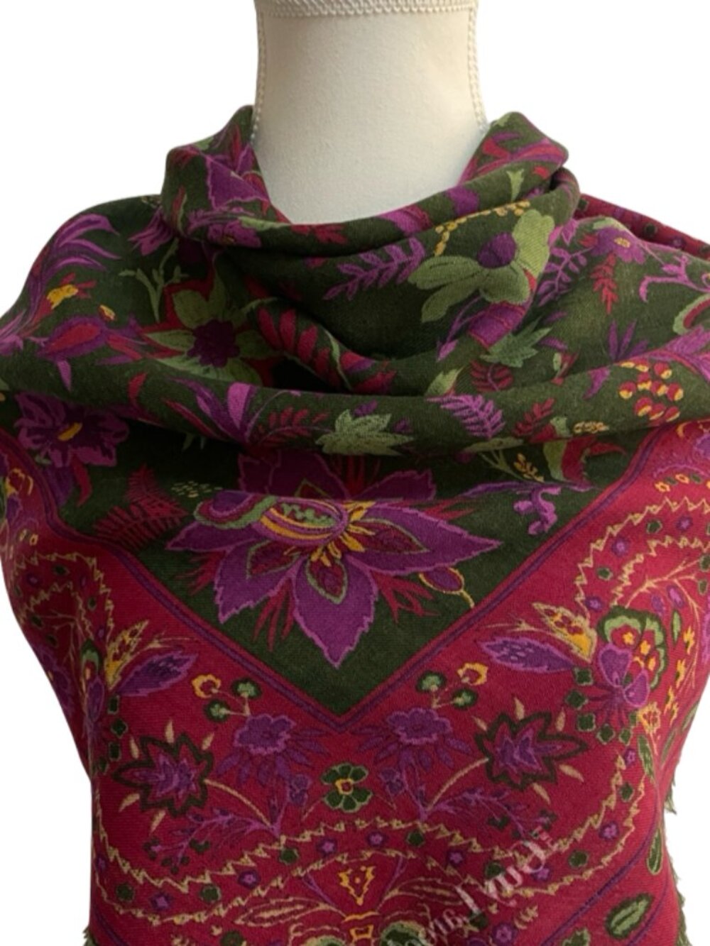 Oversized Wool Feel Floral Paisley Scarf Shawl 43 x 43